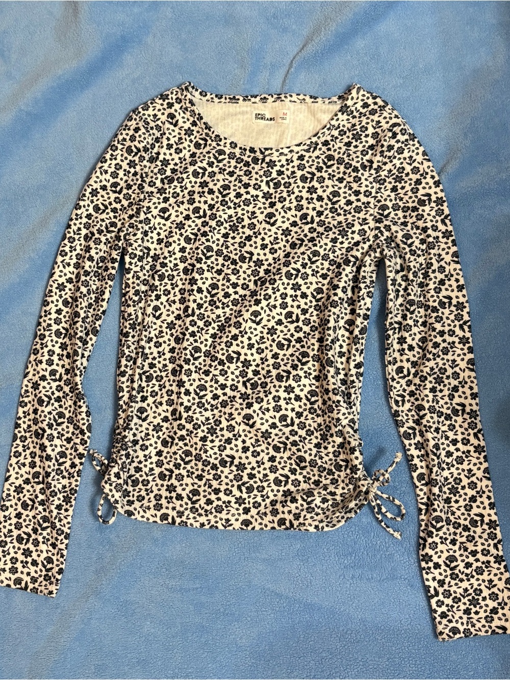 Girl's Floral Long-Sleeve Side-Tie Top